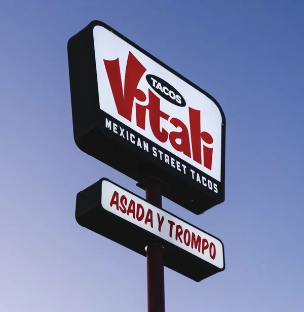 The red Vitali sign at our taquería